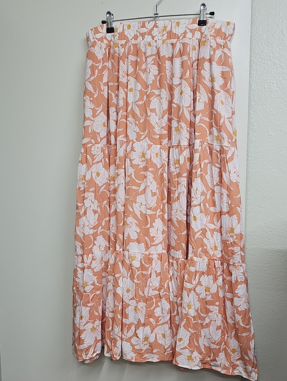 TORRID Maxi Skirt 1X‎ Orange Floral Gauze Tiered Pockets Boho Cottage Core